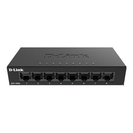 D-Link Switch DGS-108GL/E Niezarządzany, Desktop, 1 Gbps (RJ-45) ilość portów 8