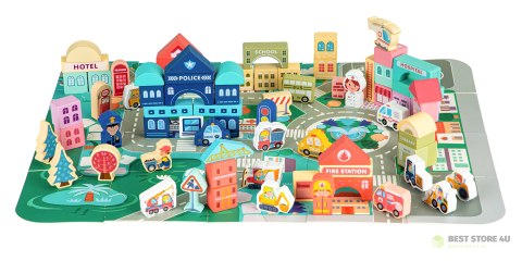 Drewniane klocki edukacyjne miasto mata 121 szt Drewniane klocki edukacyjne miasto mata 121 szt