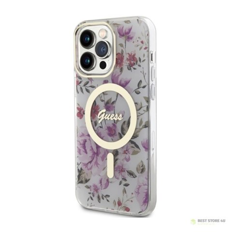 Guess Flower MagSafe - Etui iPhone 14 Pro Max (Przezroczysty) Guess Flower MagSafe - Etui iPhone 14 Pro Max (Przezroczysty)