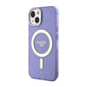 Guess Glitter Gold MagSafe - Etui iPhone 14 (Purpurowy)