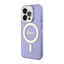Guess Glitter Gold MagSafe - Etui iPhone 14 Pro Max (Purpurowy)