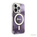 Guess Golden Marble MagSafe - Etui iPhone 14 Pro (Purpurowy)