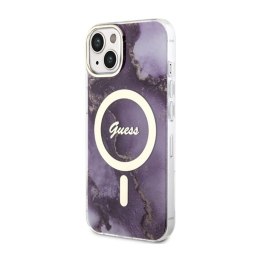 Guess Golden Marble MagSafe - Etui iPhone 14 (Purpurowy)