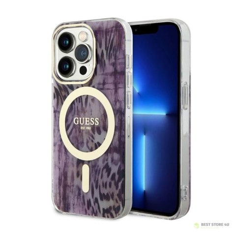 Guess Leopard MagSafe - Etui iPhone 14 Pro (Różowy)