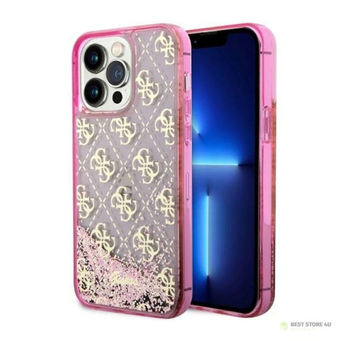 Guess Liquid Glitter Transculent 4G - Etui iPhone 14 Pro (Różowy)