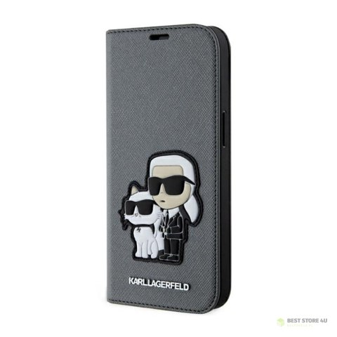 Karl Lagerfeld Booktype NFT Saffiano Karl & Choupette - Etui iPhone 14 (Srebrny)