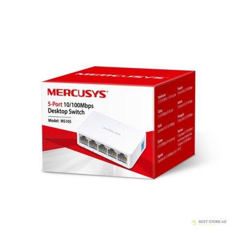 Mercusys Switch MS105 Niezarządzany, Desktop, Ilość portów 10/100 Mbps (RJ-45) 5, Typ zasilania Zewnętrzny Mercusys Switch MS105 Niezarządzany, Desktop, Ilość portów 10/100 Mbps (RJ-45) 5, Typ zasilania Zewnętrzny