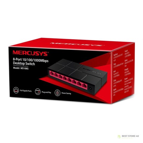 Mercusys Switch MS108G Unmanaged, Desktop, Typ zasilania zewnętrzny, Porty Ethernet LAN (RJ-45) 8 Mercusys Switch MS108G Unmanaged, Desktop, Typ zasilania zewnętrzny, Porty Ethernet LAN (RJ-45) 8