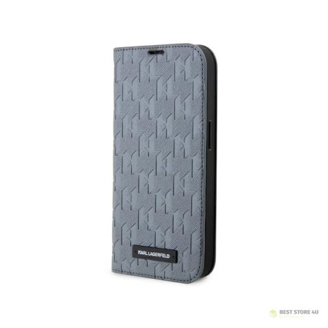 Karl Lagerfeld Booktype Saffiano Monogram - Etui iPhone 14 Pro (Srebrny)