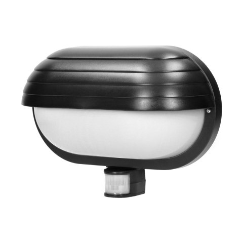 MUSAM, oprawa ogrodowa z czujnikiem ruchu 180°, 1x60W, E27, IP44, z przesłoną, plastik, czarna