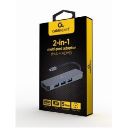 Cablexpert Adapter wieloportowy USB Typ-C 2 w 1 (Hub + HDMI) A-CM-COMBO2-01 0,09 m, szary, USB Typ-C