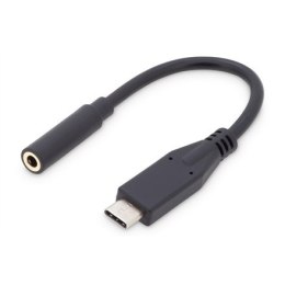 Digitus USB Typ-C Kabel adaptera audio, Typ-C - 3,5mm M/F, 0,2m, Wejście/wyjście audio, Wersja 3.1 AK-300321-002-S Czarny, 3,5mm