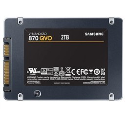 Samsung SSD 870 QVO 2000 GB, obudowa SSD 2,5", interfejs SSD SATA III, prędkość zapisu 530 MB/s, prędkość odczytu 560 MB/s.