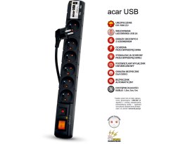 FILTR NAPIĘCIOWY ACAR USB czarny 3m W0158