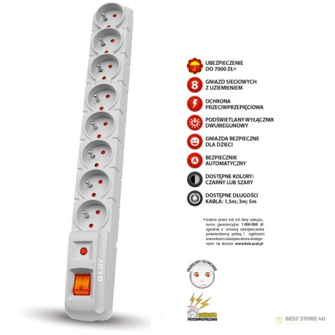 FILTR PRZECIWPRZEPIĘCIOWY ACAR S8 szary 1,5m W0150 FILTR PRZECIWPRZEPIĘCIOWY ACAR S8 szary 1,5m W0150