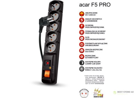 FILTR PRZECIWPRZEPIĘCIOWY i ZAKŁÓCENIOWY ACAR F5 PRO czarny 5m W0094 FILTR PRZECIWPRZEPIĘCIOWY i ZAKŁÓCENIOWY ACAR F5 PRO czarny 5m W0094
