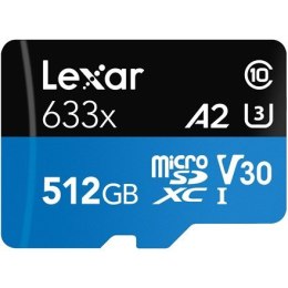 Lexar High-Performance 633x UHS-I MicroSDXC, 512 GB, pamięć flash klasy 10, czarny/niebieski, Klasa: A2 V30 U3, 70 MB/s, 100 MB/