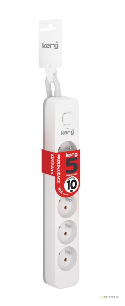 Przedłużacz KERG z wyłącznikiem-5 gniazd-biało-szary-10m-16A-H05VV-F-3x1,5mm2 Przedłużacz KERG z wyłącznikiem-5 gniazd-biało-szary-10m-16A-H05VV-F-3x1,5mm2