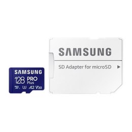 Karta Samsung MicroSD z adapterem SD PRO Plus 128 GB, karta pamięci microSDXC, pamięć Flash klasa U3, V30, A2, adapter SD
