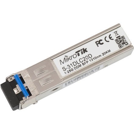 Image of MikroTik S-31DLC20D 1.25G SFP transceiver with a 1310nm Dual LC connector, SM 20000 m